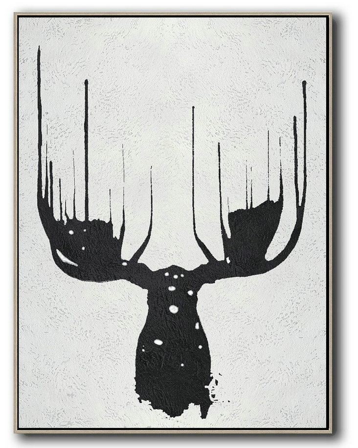 Modern Art Abstract Painting,Black And White Minimal Painting On Canvas - Big Art Canvas